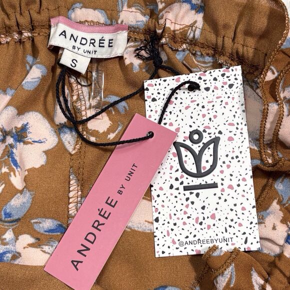 Andree By Unit Peasant Top Brown Floral Frenzy Drawstring Neck Womens Small NWT - Picture 8 of 9